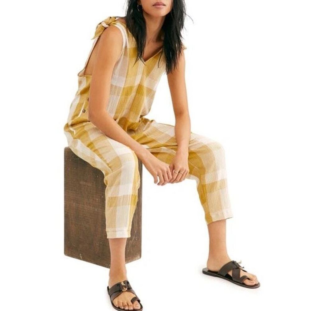 Free People Don’t You Want This Citron Yellow Jumpsuit L Large